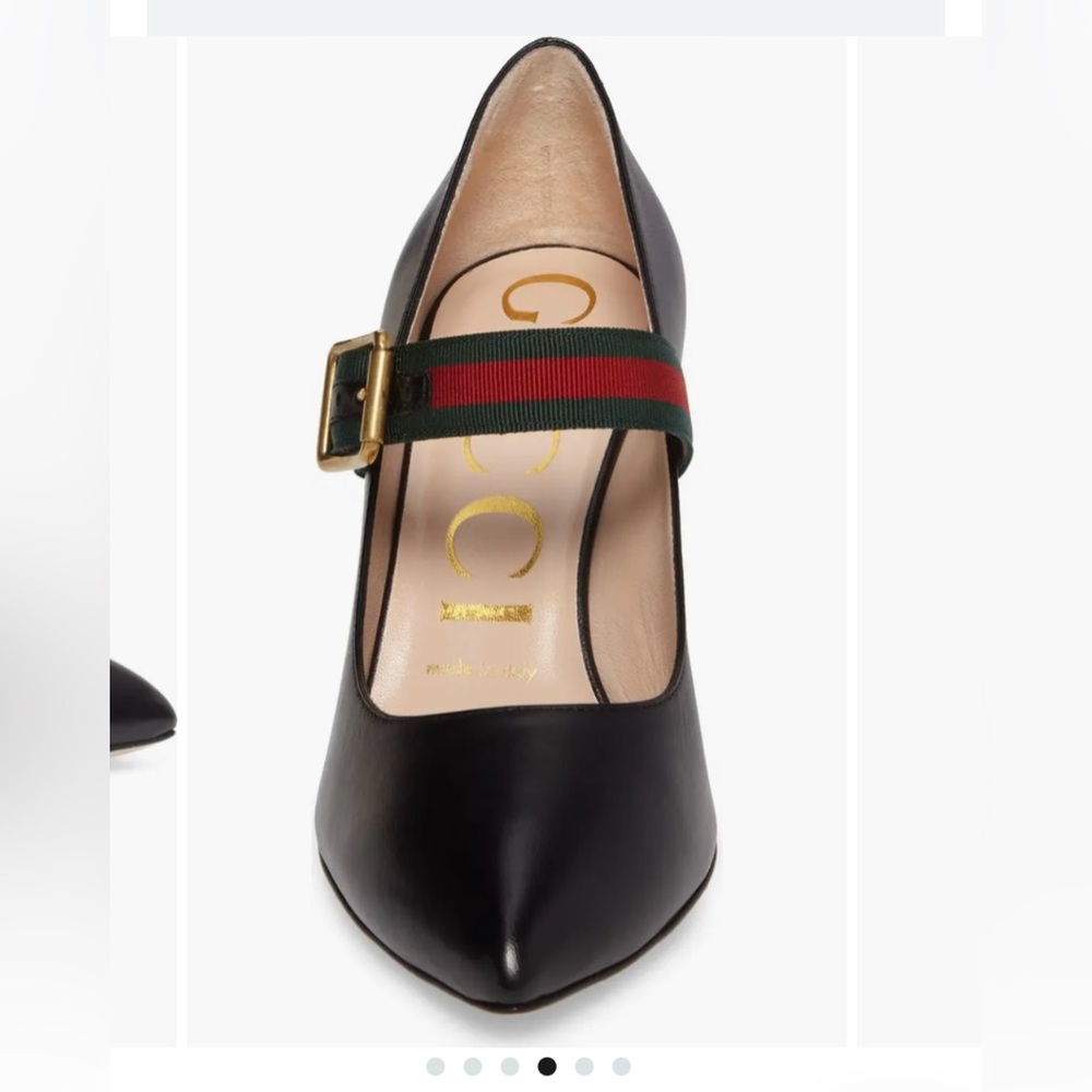 Gucci Leather Pumps with Grosgrain Strap, Mary Janes